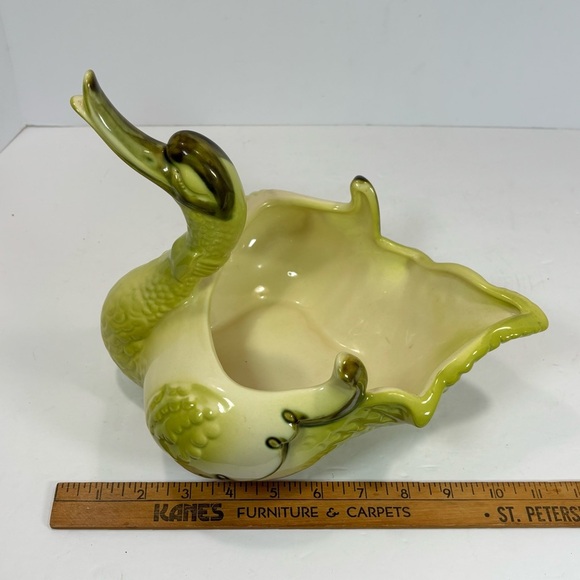 MCM 1950s Hull Pottery 69 Goose Swan Duck Planter Candy Bowl USA Chartreuse 12” - Picture 7 of 9